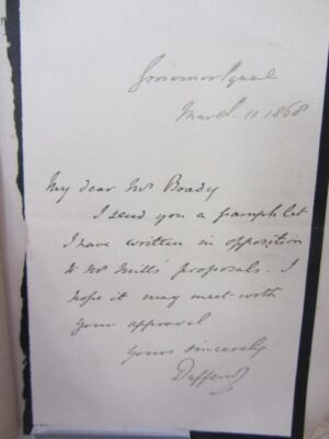 Mr. Mill's Plan for the Pacification of Ireland Examined. With Autograph Letter Signed by Author by Lord Dufferin