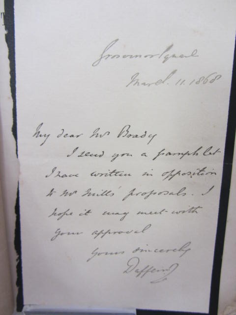 Mr. Mill's Plan for the Pacification of Ireland Examined. With Autograph Letter Signed by Author by Lord Dufferin