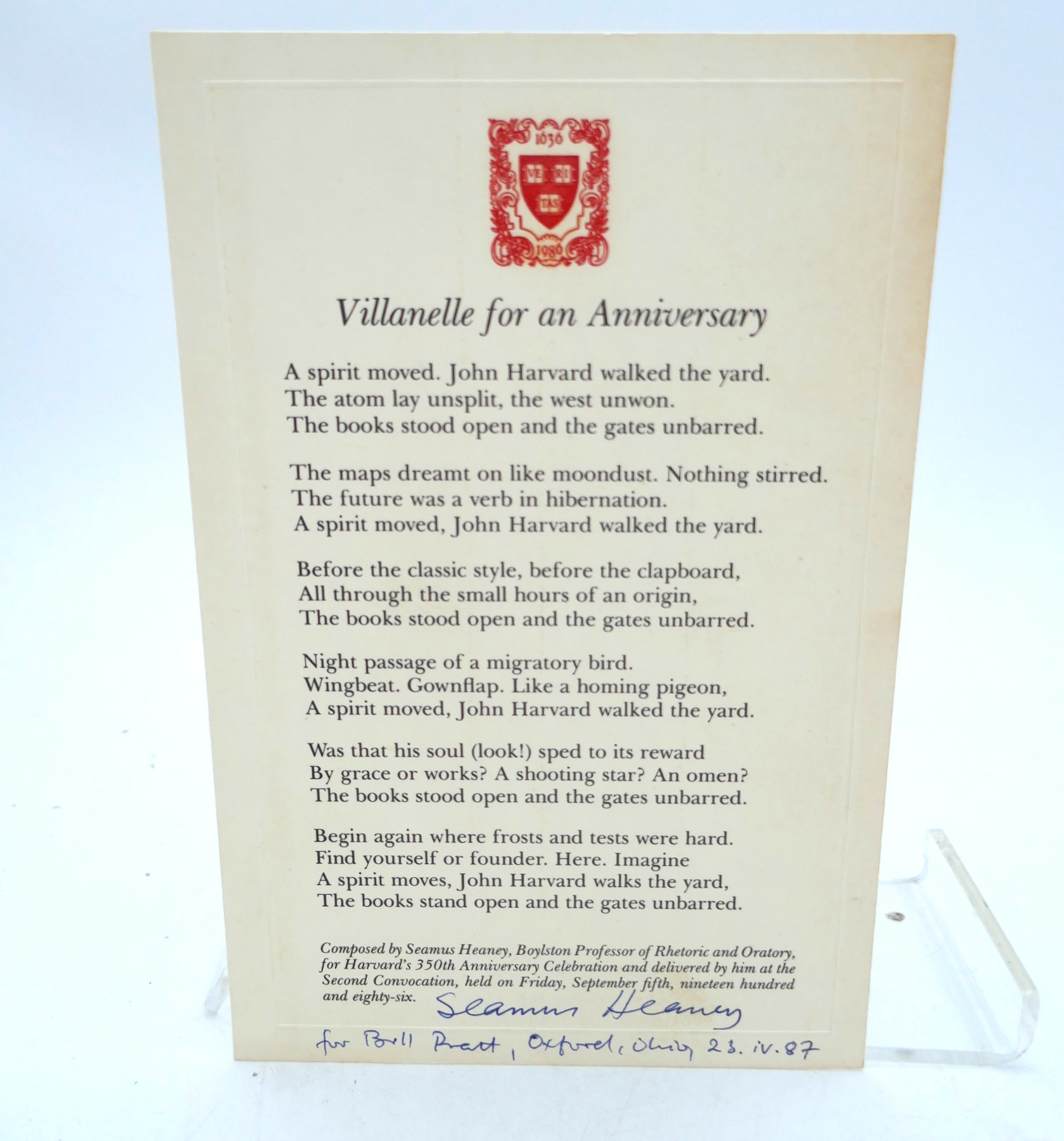 Villanelle for an Anniversary (1986)